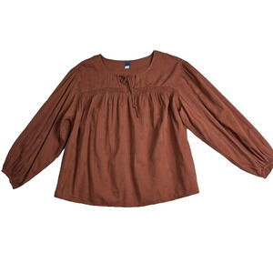 Old Navy Blouse Women's L Tidewater Long-Sleeve Embroidered Poet Tie-Neck Boho